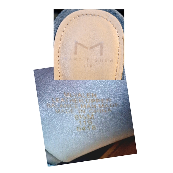 Marc Fisher Sandals 8.5M Leather Suede Ankle Strap Peep Toe Stacked Heel - Picture 10 of 11